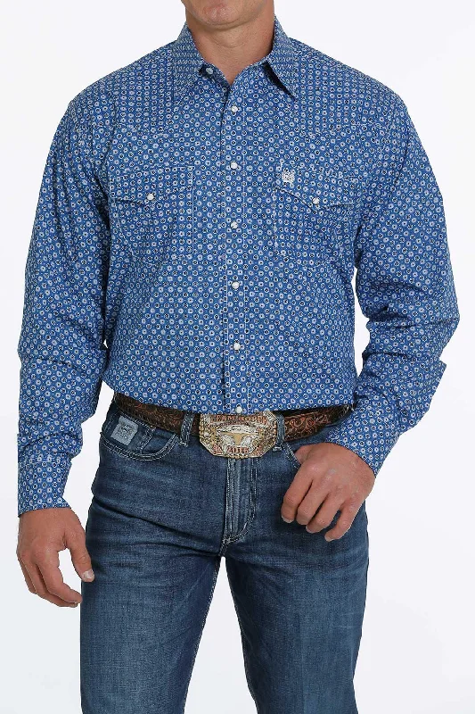 Cinch Men's Blue Geo Print Button Long Sleeve Western Shirt MTW1682039