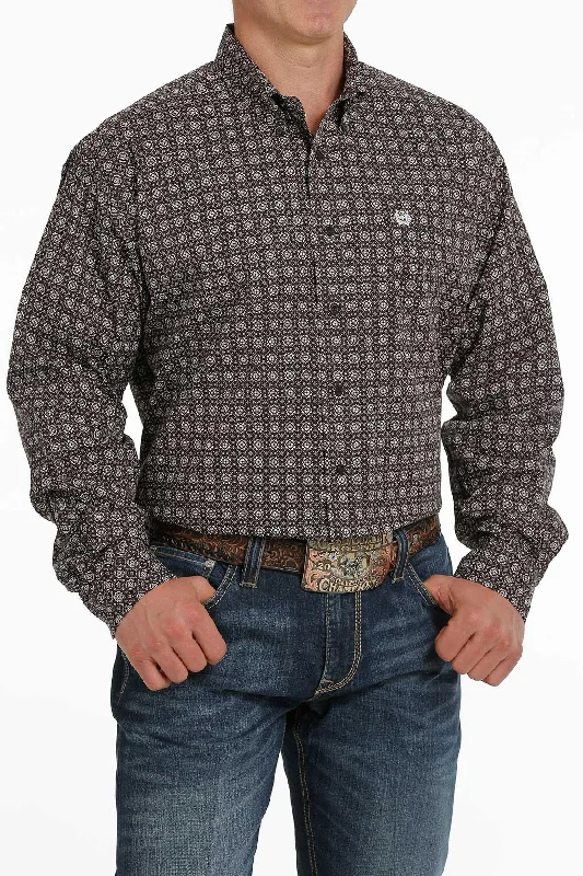 Cinch Men's Brown Geo Print Button Long Sleeve Western Shirt MTW1105286