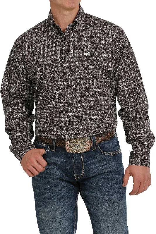 Cinch Men's Brown Geo Print Button Long Sleeve Western Shirt MTW1105286