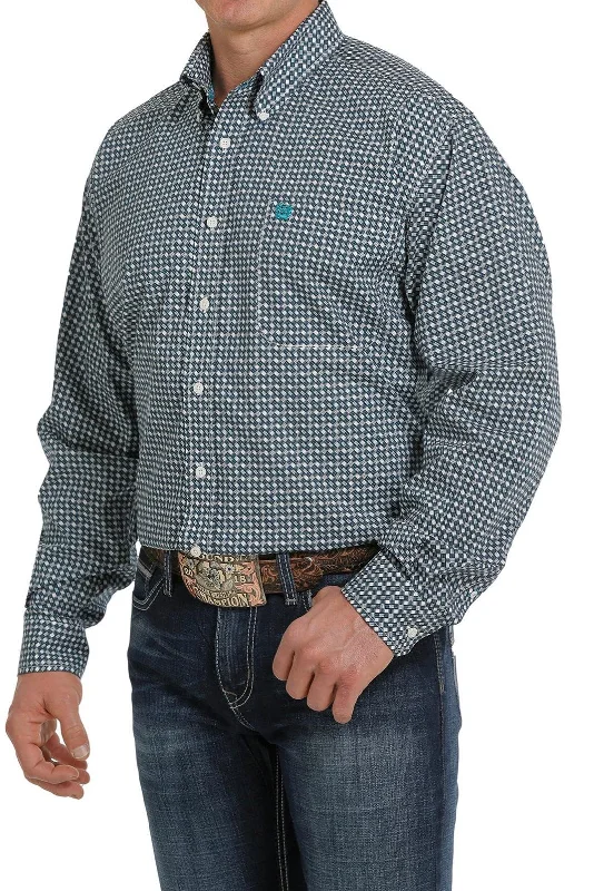 Cinch Men's Blue Geo Print Button Long Sleeve Western Shirt MTW1105299