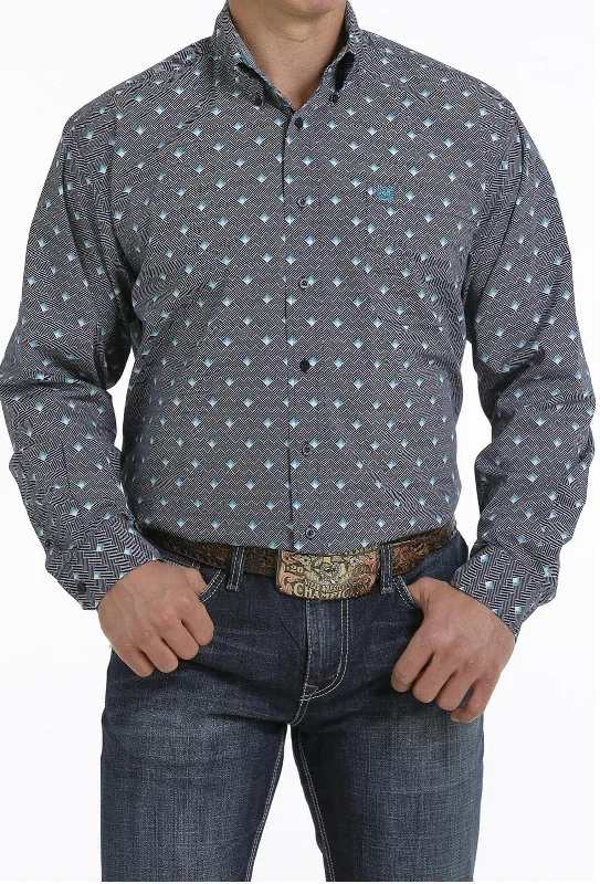 Cinch Men's Navy Geo Print Button Long Sleeve Western Shirt MTW1105302