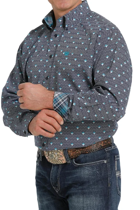 Cinch Men's Navy Geo Print Button Long Sleeve Western Shirt MTW1105302