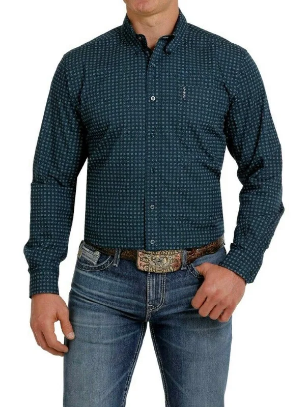 Cinch Men's Teal Geo Print Button Long Sleeve Western Shirt MTW1347035