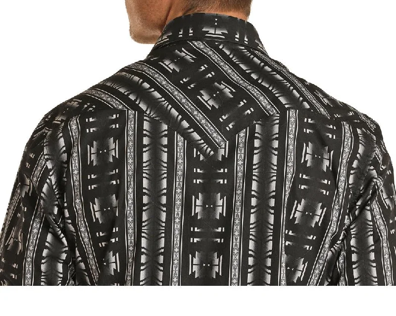 Rock & Roll Cowboy Men's Black & Grey Aztec Snap Up Western Shirt B2S1315