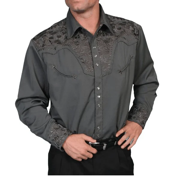 Scully Men's Charcoal Gunfighter Western Snap Up Long Sleeve Shirt P-634