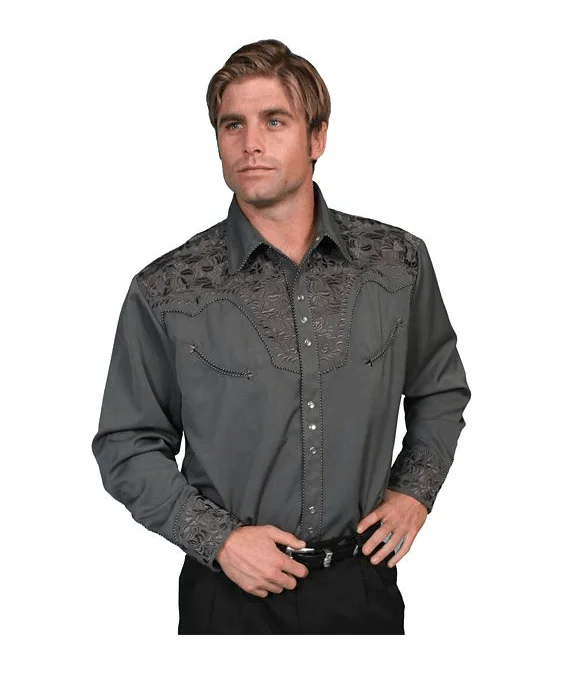 Scully Men's Charcoal Gunfighter Western Snap Up Long Sleeve Shirt P-634