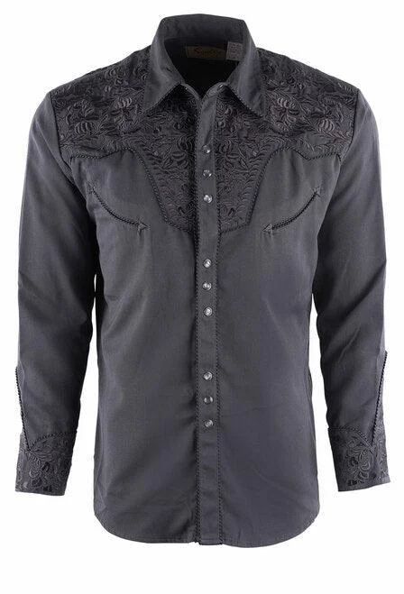 Scully Men's Charcoal Gunfighter Western Snap Up Long Sleeve Shirt P-634