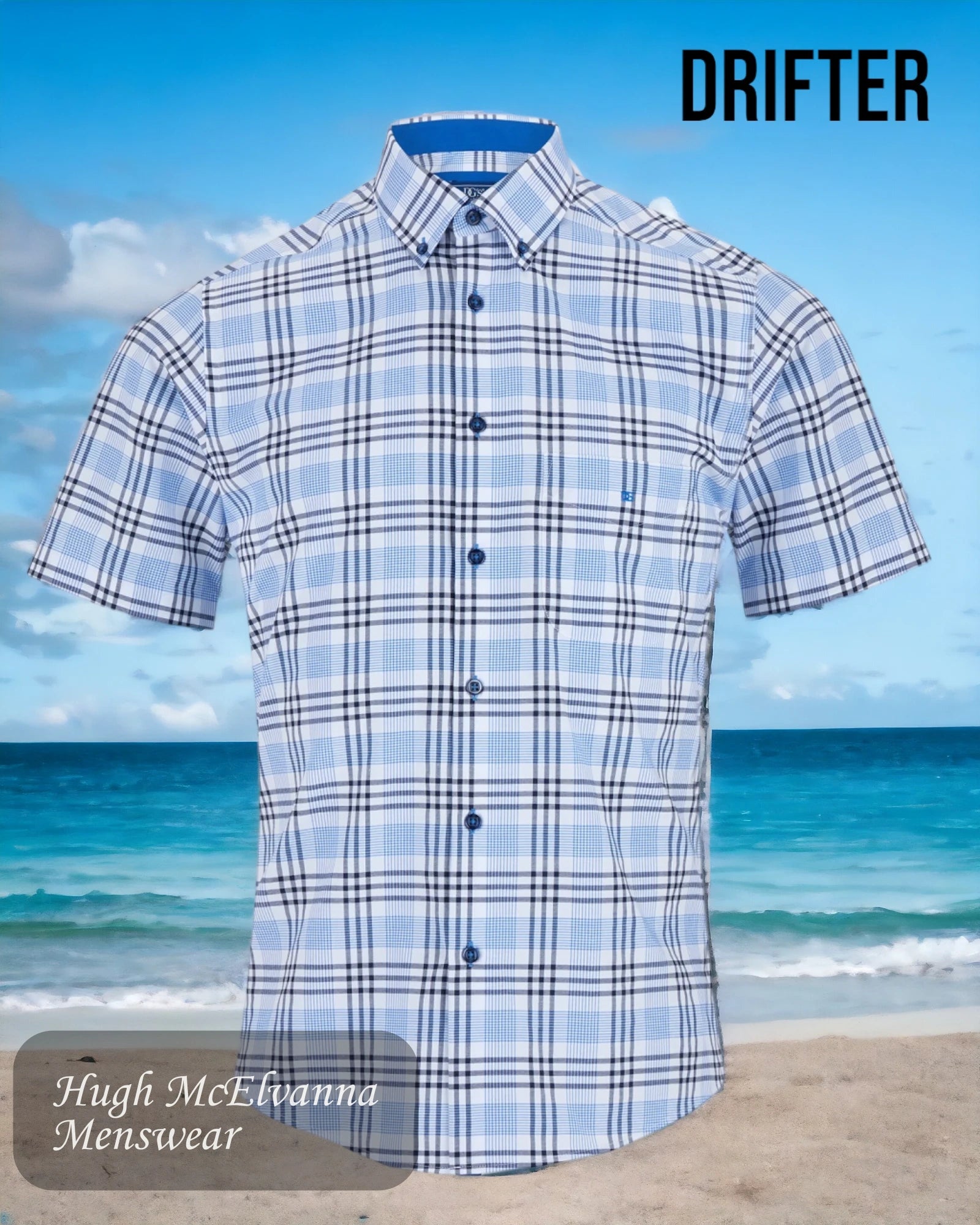 Drifter Mens Summer Shirt Blue Check Style: 14449SS/12