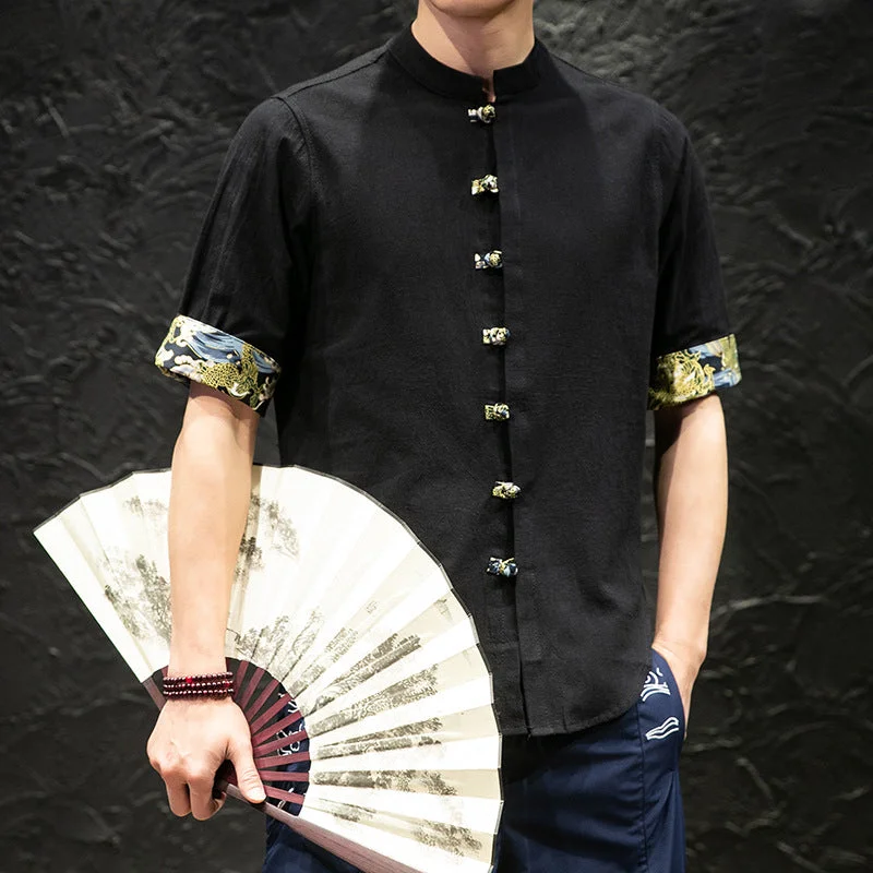 Mandarin Collar Half Sleeve Signature Cotton Chinese Style T-shirt