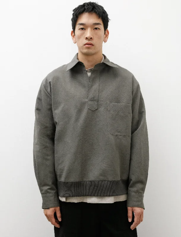 Pull Over Shirt Cotton Linen Grey Green