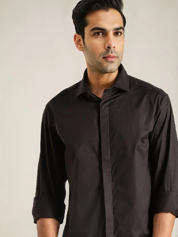 Men Solid Full Sleeve Cotton Stretch Shirt