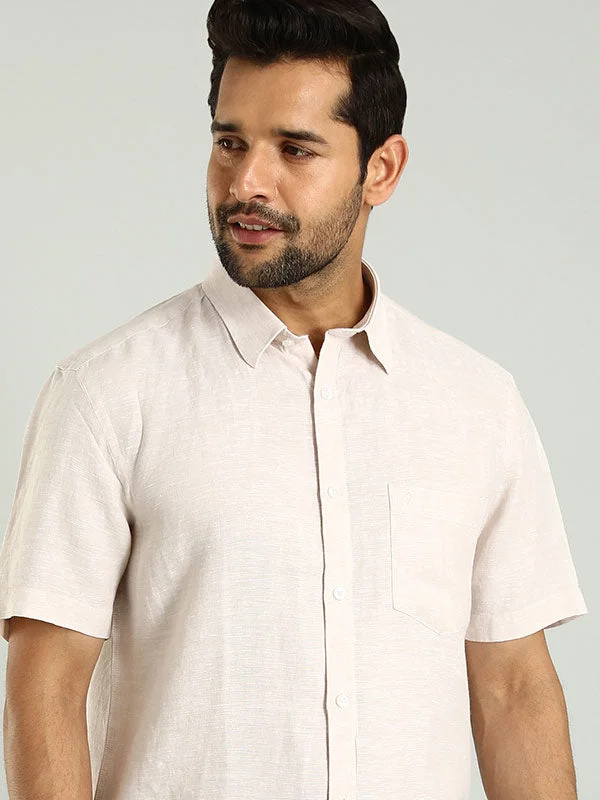 Men Solid Half Sleeve Linen Shirt