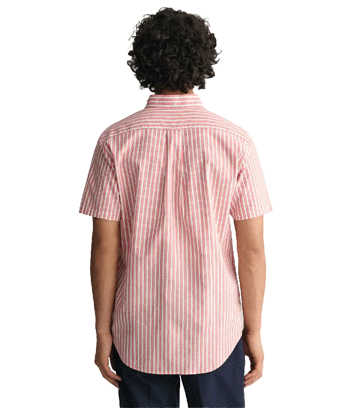 Regular Fit Striped Cotton Linen Short Sleeve Shirt - Pink