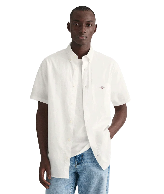 Regular Fit Cotton Linen Short Sleeve Shirt - White