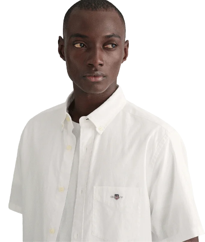 Regular Fit Cotton Linen Short Sleeve Shirt - White