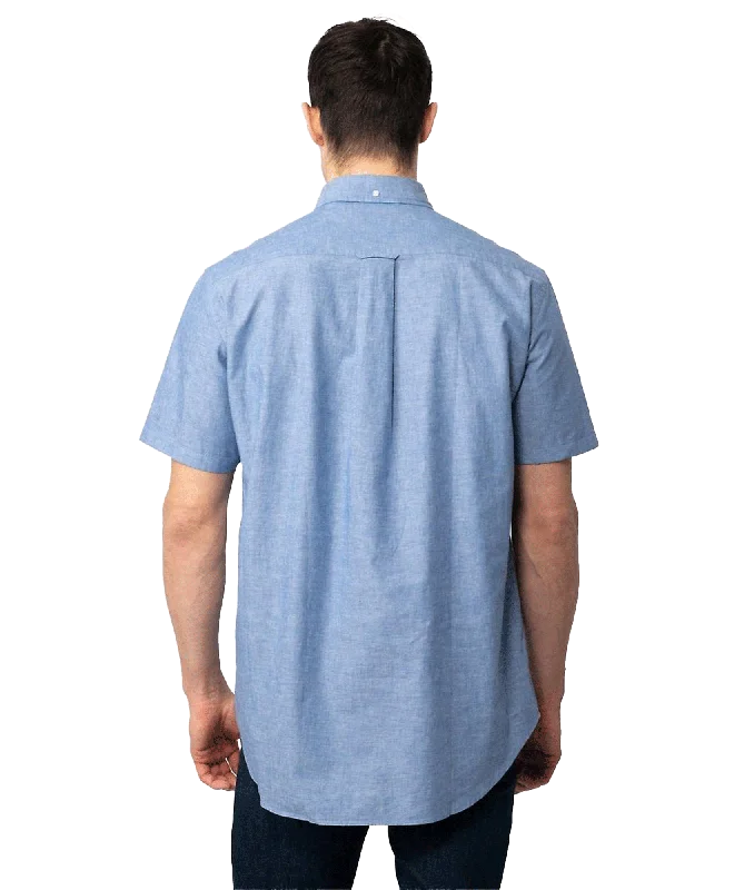 Mens Regular Fit Cotton Linen Short Sleeve Shirt - Blue