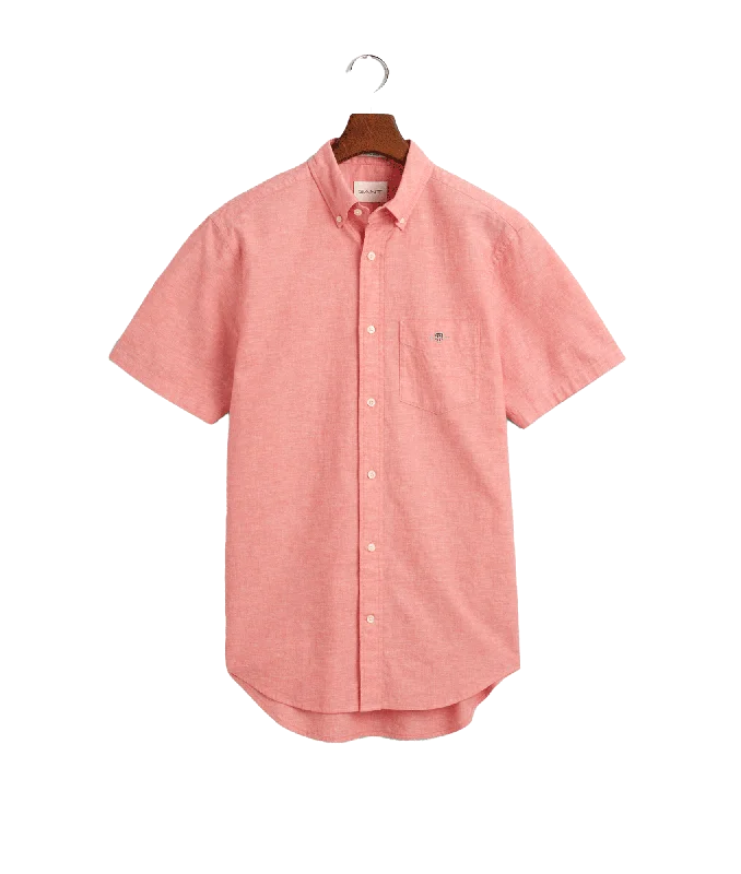 Regular Fit Cotton Linen Short Sleeve Shirt - Pink