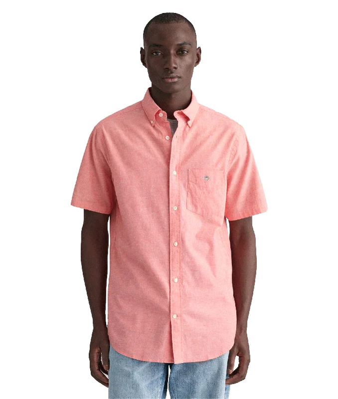 Regular Fit Cotton Linen Short Sleeve Shirt - Pink