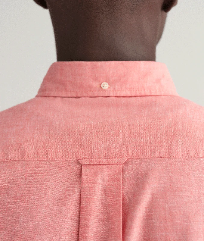 Regular Fit Cotton Linen Short Sleeve Shirt - Pink