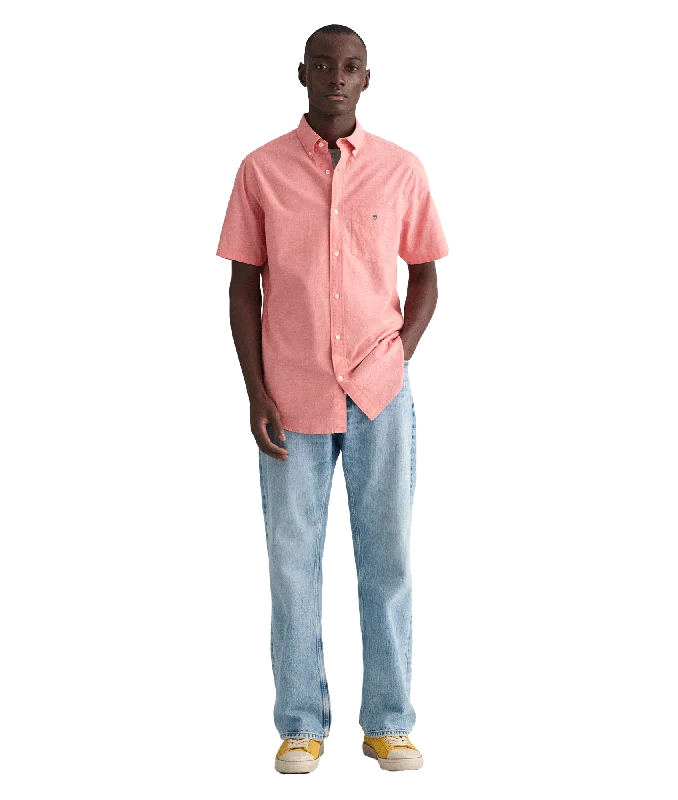 Regular Fit Cotton Linen Short Sleeve Shirt - Pink