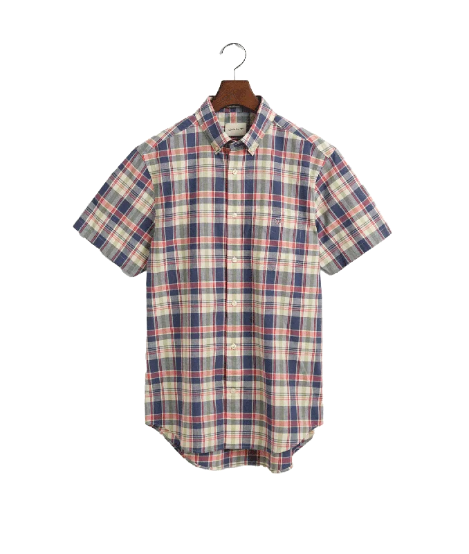 Regular Fit Checked Cotton Linen Short Sleeve Shirt - Multi