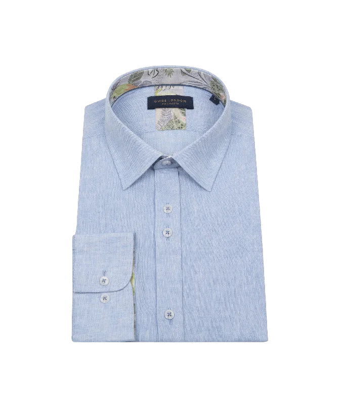 Summer Breeze Linen Blend Long Sleeve Shirt - Blue