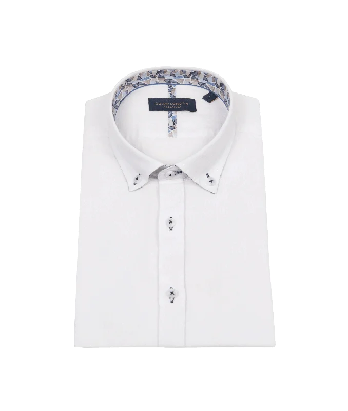 Half Sleeve Cotton-linen Blend Shirt - White