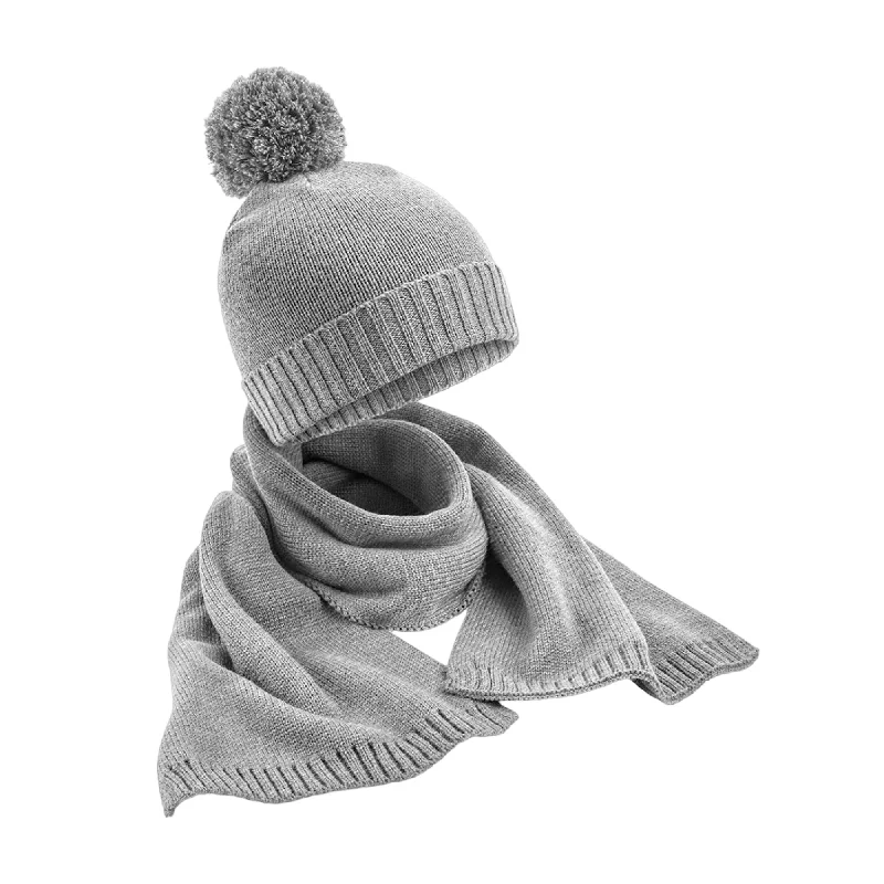 Beechfield Unisex Adult Flecked Knitted Hat And Scarf Set