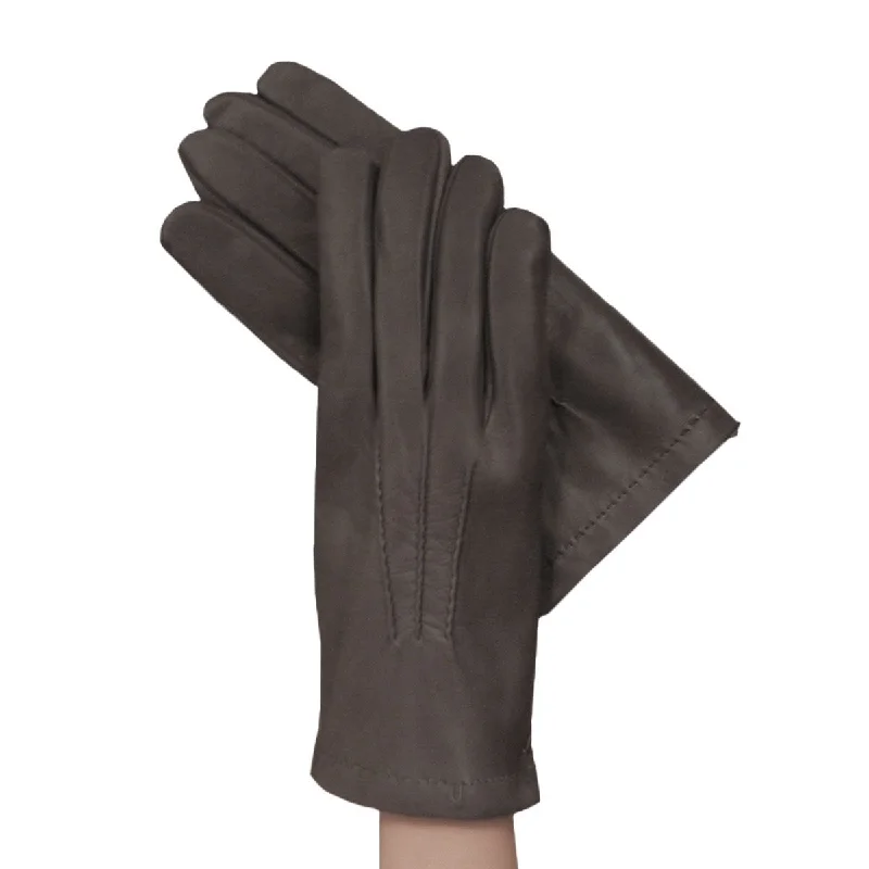 Gray Men's Kidskin Leather Gloves Lined in Cashmere.