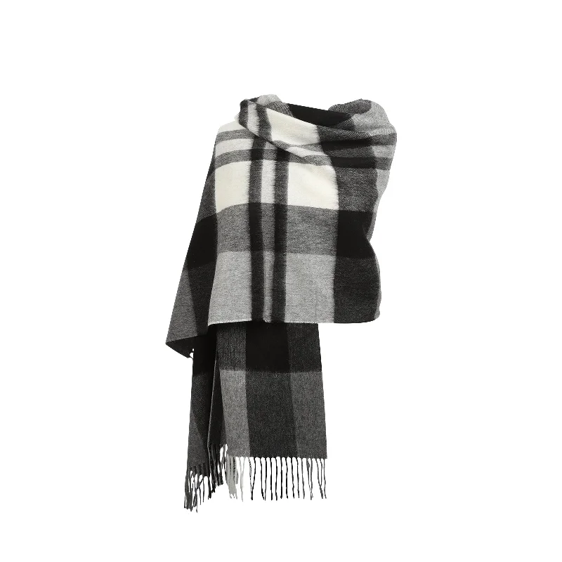 90/10 Tartan Cashmere Blanket Scarf  Exploded Black