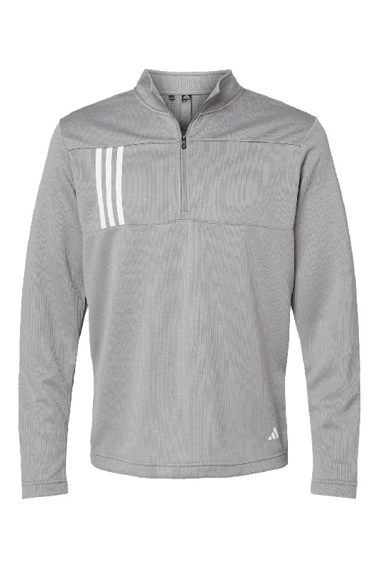 Adidas Mens 3 Stripes Double Knit Moisture Wicking 1/4 Zip Sweatshirt - Grey/White - NEW