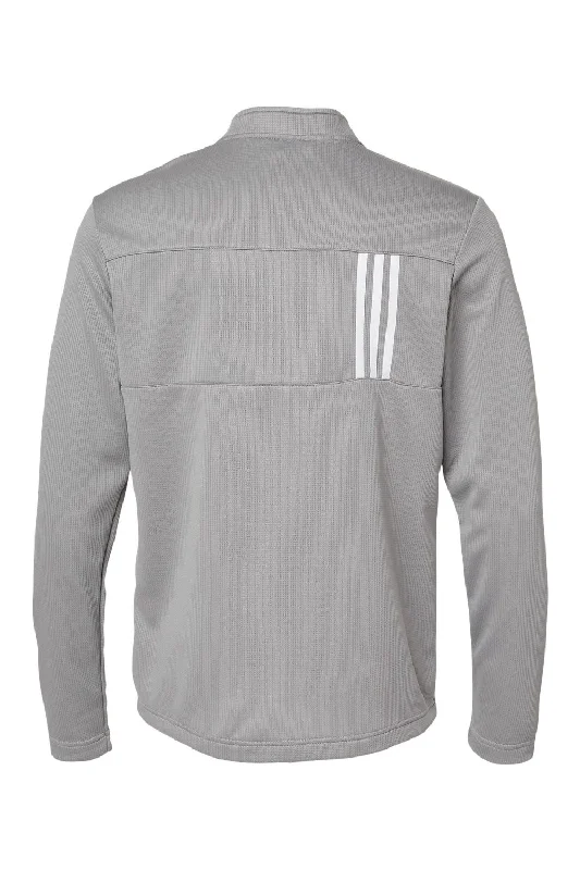 Adidas Mens 3 Stripes Double Knit Moisture Wicking 1/4 Zip Sweatshirt - Grey/White - NEW