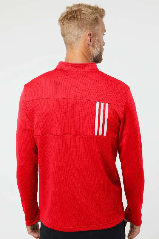 Adidas Mens 3 Stripes Double Knit Moisture Wicking 1/4 Zip Sweatshirt - Team Collegiate Red/Grey - NEW