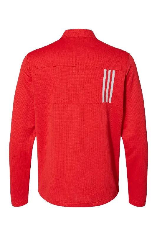 Adidas Mens 3 Stripes Double Knit Moisture Wicking 1/4 Zip Sweatshirt - Team Collegiate Red/Grey - NEW