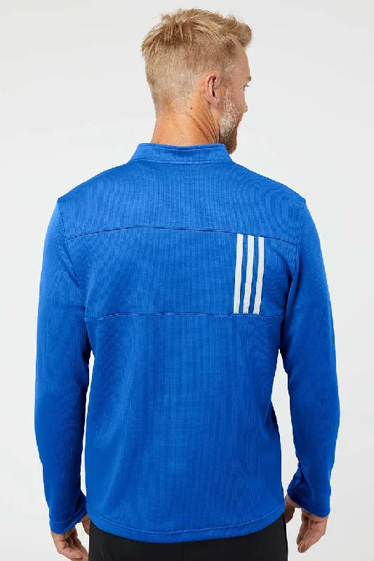 Adidas Mens 3 Stripes Double Knit Moisture Wicking 1/4 Zip Sweatshirt - Team Royal Blue/Grey - NEW