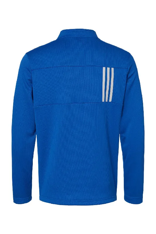 Adidas Mens 3 Stripes Double Knit Moisture Wicking 1/4 Zip Sweatshirt - Team Royal Blue/Grey - NEW