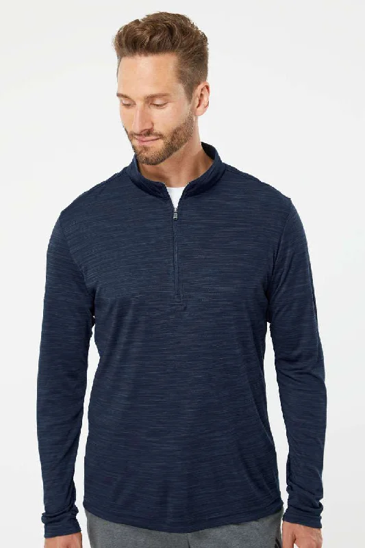 Adidas Mens Moisture Wicking 1/4 Zip Sweatshirt - Collegiate Navy Blue Melange - NEW