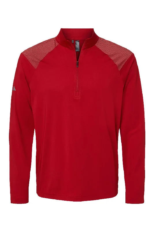 Adidas Mens Shoulder Stripe Moisture Wicking 1/4 Zip Sweatshirt - Team Power Red - NEW