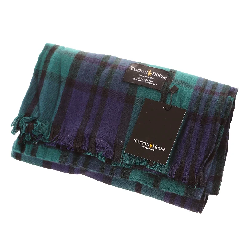 Brushed Tartan Cotton Scarf Black Watch