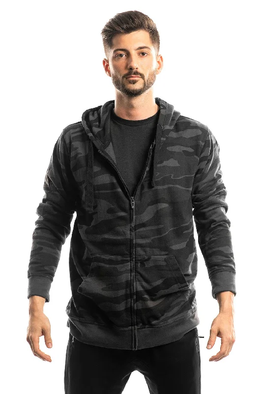 Burnside Mens Full Zip Hooded Sweatshirt Hoodie - Black Camo - NEW