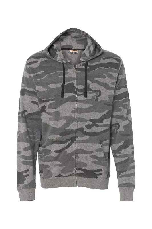 Burnside Mens Full Zip Hooded Sweatshirt Hoodie - Black Camo - NEW