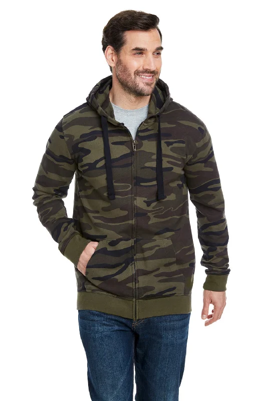 Burnside Mens Full Zip Hooded Sweatshirt Hoodie - Green Camo - NEW