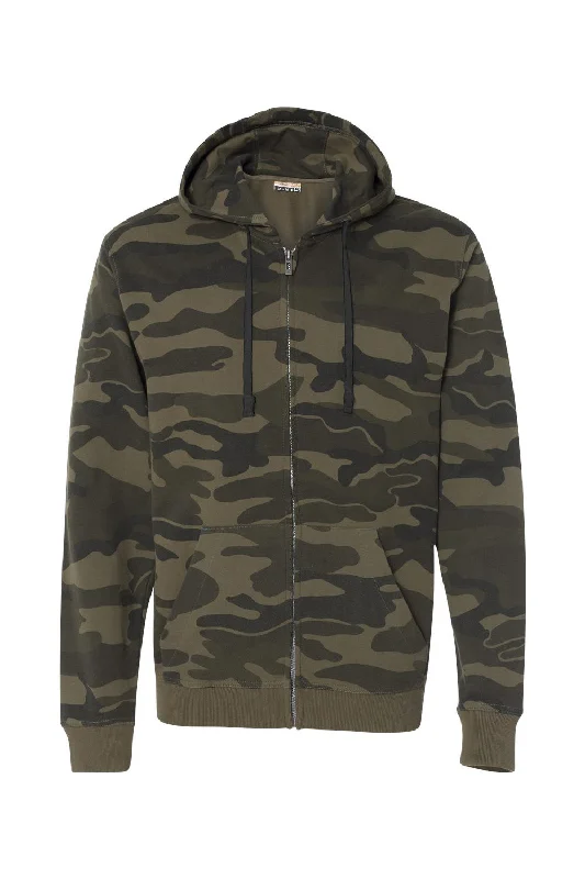 Burnside Mens Full Zip Hooded Sweatshirt Hoodie - Green Camo - NEW