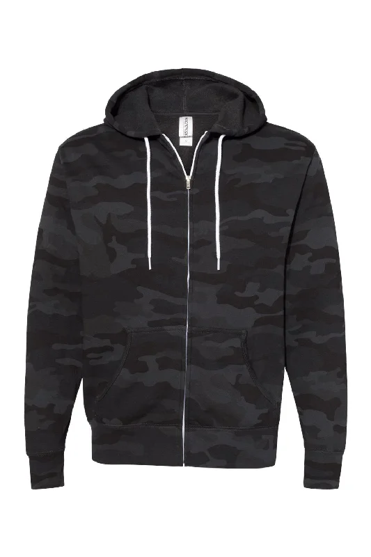 Independent Trading Co. Mens Full Zip Hooded Sweatshirt Hoodie - Black Camo - NEW