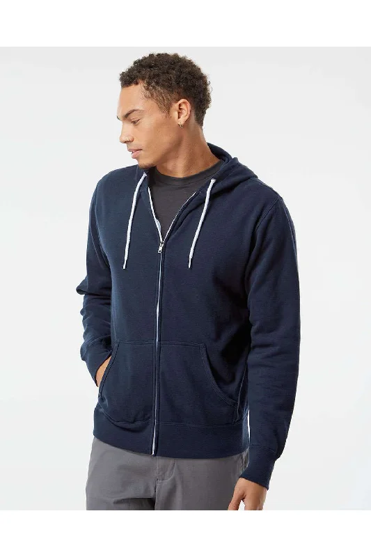 Independent Trading Co. Mens Full Zip Hooded Sweatshirt Hoodie - Classic Navy Blue - NEW