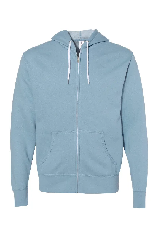 Independent Trading Co. Mens Full Zip Hooded Sweatshirt Hoodie - Misty Blue - NEW