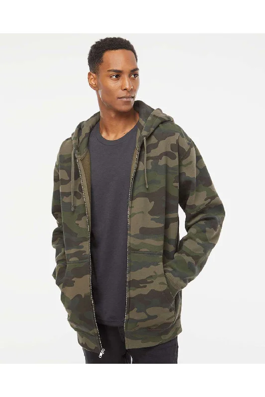 Independent Trading Co. Mens Full Zip Hooded Sweatshirt Hoodie - Forest Green Camo - NEW