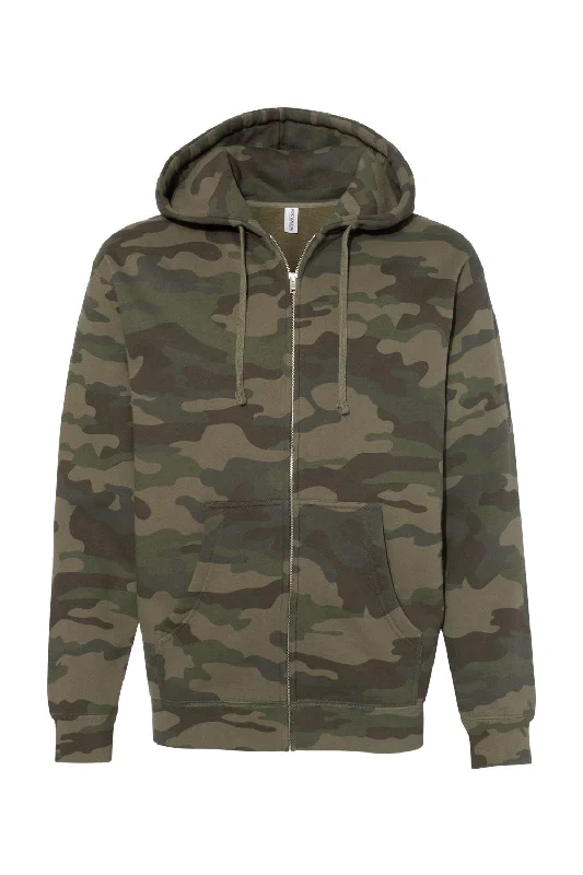 Independent Trading Co. Mens Full Zip Hooded Sweatshirt Hoodie - Forest Green Camo - NEW