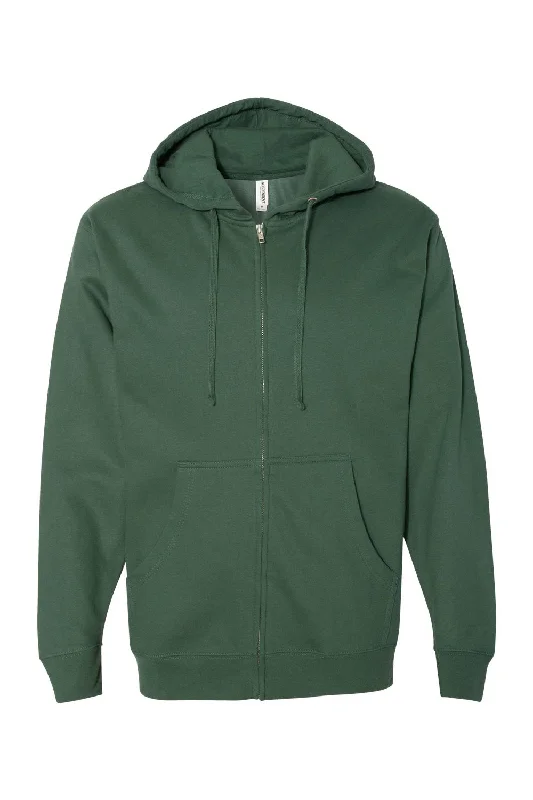 Independent Trading Co. Mens Full Zip Hooded Sweatshirt Hoodie - Alpine Green - NEW