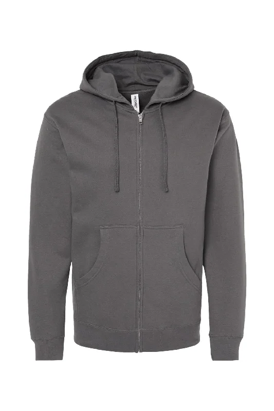 Independent Trading Co. Mens Full Zip Hooded Sweatshirt Hoodie - Charcoal Grey - NEW